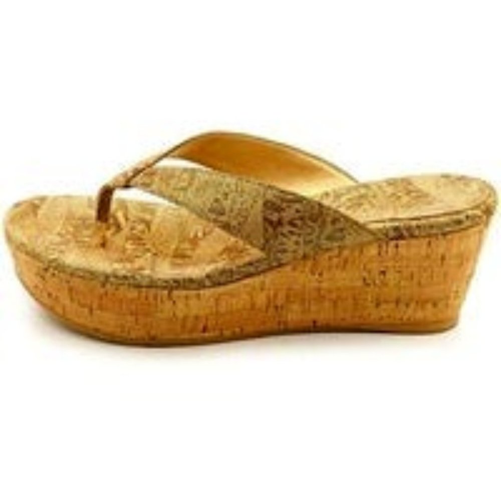 Stuart Weitzman Clasp Cork Wedge Thongs Sandals Size 10